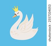 Swan Princess Vector Image, Swan Wear Crown Cartoon Vector, Cute Swan Vector Illustration.