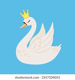 Swan Princess Vector Image, Swan Wear Crown Cartoon Vector, Cute Swan Vector Illustration.