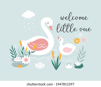 Swan print design. Vector illustration design for fashion fabrics, textile graphics, prints.