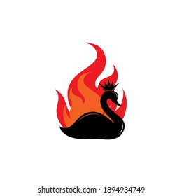 logo de la reina cisne sobre el fuego, silueta de nadar cisne en el lago, ilustraciones vectoriales