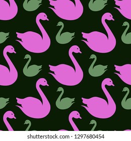 Swan seamless background - romantic pattern. Cute childish print.