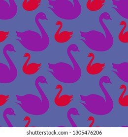 Swan seamless background - romantic pattern. Cute childish print.