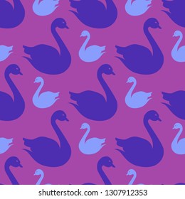 Swan seamless background - romantic pattern. Cute childish print.