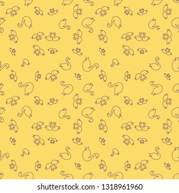 Swan seamless background - romantic pattern. Cute childish print.