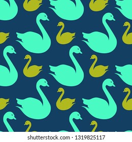 Swan seamless background - romantic pattern. Cute childish print.