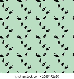 Swan seamless pattern on mint background, vector illustration