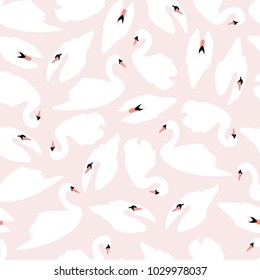 Swan seamless pattern on pink background, vector illustration