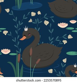 Swan seamless pattern print design. Vector illustration design for fashion fabrics, textile graphics, prints.