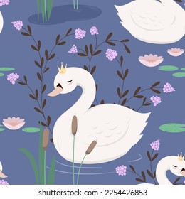 Swan seamless pattern print design. Vector illustration design for fashion fabrics, textile graphics, prints.