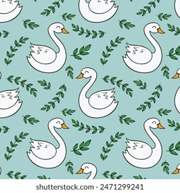 Swan seamless pattern print design. Vector illustration design for fashion fabrics, textile graphics, prints.