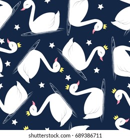 Swan seamless pattern vector illustration for t-shirt design. Vector illustration design for fashion fabrics, textile graphics, prints.	