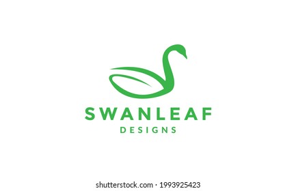 swan shape with leaf green logo vector icon illustration design