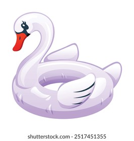 Anillo inflable blanco de la natación en forma de cisne para la diversión de la piscina. Vector ilustración de dibujos animados