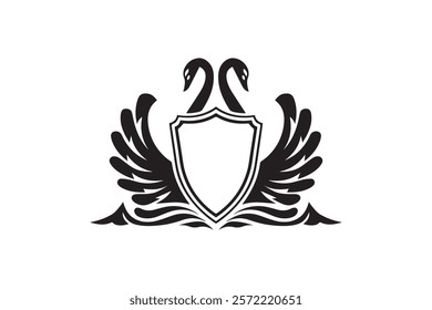 Swan Shield Logo Design Template Vector Illustration