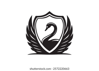 Swan Shield Logo Design Template Vector Illustration