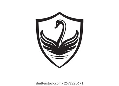 Swan Shield Logo Design Template Vector Illustration