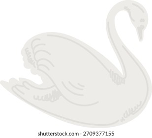 Cisne en vista lateral con líneas de contorno suaves y Formas planas limpias. Gracioso contorno de pájaro acuático con trazos mínimos y suaves acentos de sombreado. Ilustración vectorial de dibujos animados