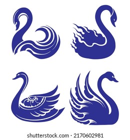 Swan Silhouette Art Vector Set Stock Vector (Royalty Free) 2170602981 ...