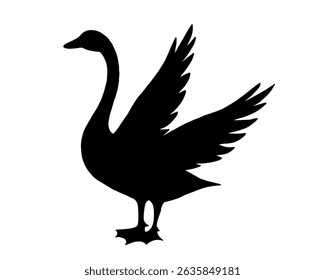 Swan silhouette, black and white image, simple animal logo, icon isolated on white background
