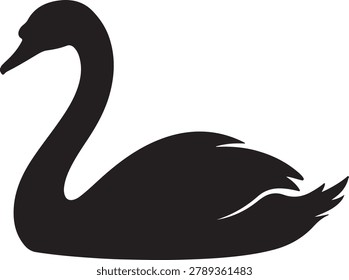 Swan silhouette elegant black swan profile on white background