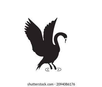 Swan silhouette illustration isolated on white background, vector. Black and white minimalist art design. Wall decals, wall art, artwork