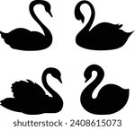 Swan Silhouette Isolated on White Background