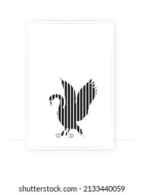 Swan silhouette isolated on white background, vector. Scandinavian minimalist poster design in frame. Modern wall art,  artwork. Graphic design, Geometric bird