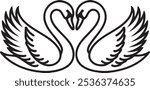 Swan Silhouette Pair Forming Heart Shape for Minimalist Romantic Representation in Art, Romantic Swan Silhouette with Heart Necks for Simple Representation in Black and White Designs