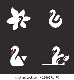 Swan Silhouette Set Idea Animal Beauty Abstract Illustration Logo