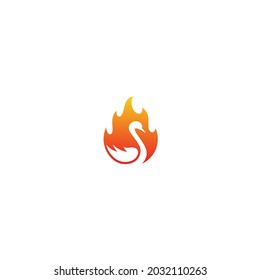 swan silhouette, vector fire logo design 