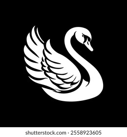 Swan silhouette vector illustration black. silhouette Swan Flapping wings logo.