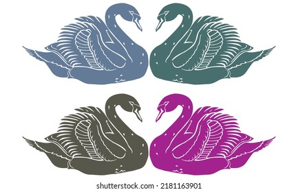 Swan Silhouette Vector Illustration Isolated On A White Background
