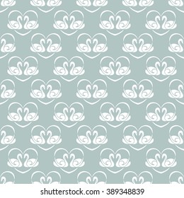 
Swan silhouette. Vector illustration. A pair of swans and hearts seamless pattern.