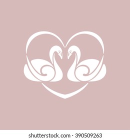 Swan silhouette. Vector illustration. A pair of swans and heart design element.