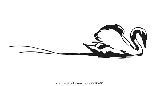 Silueta de cisne Ilustración vectorial. Simple Pájaro Negro Dibujo de la silueta. Ilustración minimalista de cisne