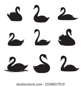 Swan silhouette vector Style with white background