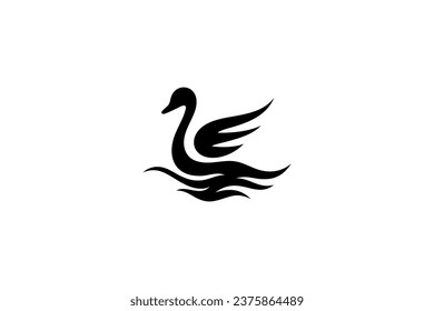 Swan silhouette in water logo design vector illustration