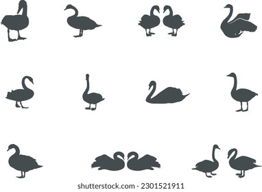 Swan silhouettes, Swan SVG, Swan vector set, Swan icon