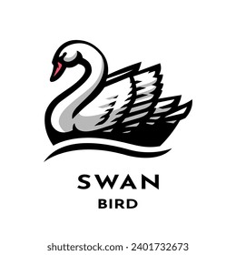 Swan sitting on the water. Vector illustration