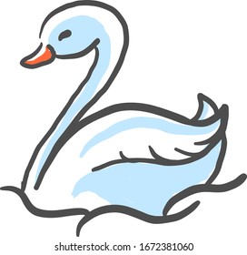Dibujo cisne, ilustración, vector sobre fondo blanco.