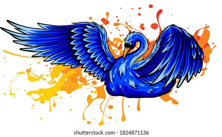 swan with splashes of water vector illustration