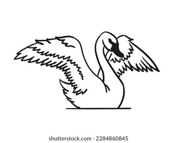 Cisne con alas de propagación - silueta vectorial cortada en estilo dibujado a mano