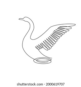 Swan spreading its wings continuous line drawing