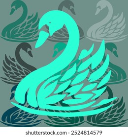 swan stencil art abstract seamless geometric graphic watercolor pastel  artwork decoration vector ethnic simple template wallpaper print fabric pattern doodle cute curve line hand drawn shadow

