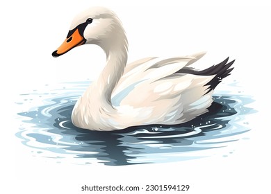 Natación de cisnes en el estanque, Ilustración al estilo de las caricaturas