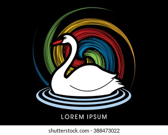 Swan swimming designed on spin wheel background graphic vector