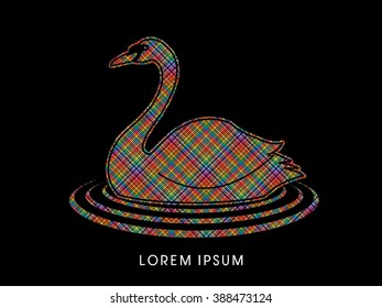 Swan swimming designed using colorful pixels graphic vector
