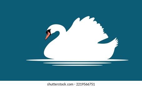 Swan swimming in the lake. Swan cartoon character. Flat style. Vector illustration