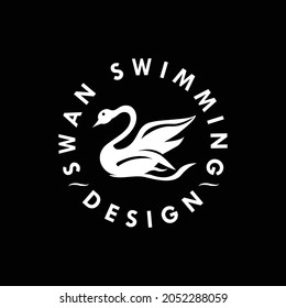 Swan swimming logo design template vector