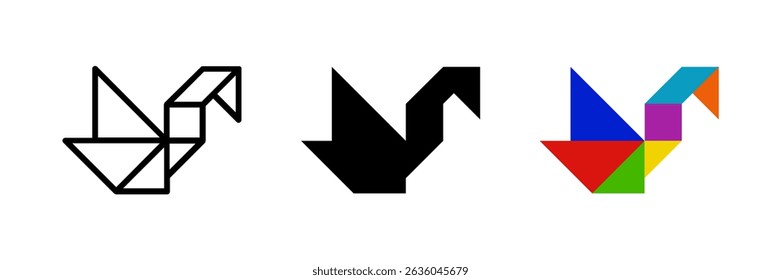 Ícone do tangrama do cisne. Ótimo para projetos de aves aquáticas ou quebra-cabeças.
